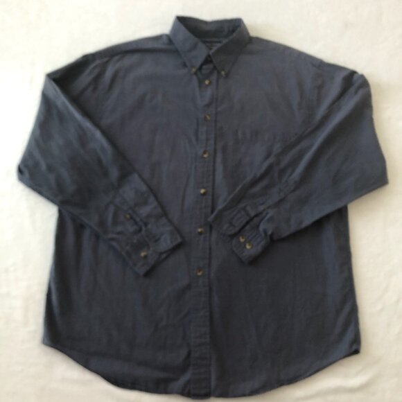 Roundtree and Yorke Poplin Men L Blue-Grey Long Sleeve Button Down Shirt - Picture 1 of 7